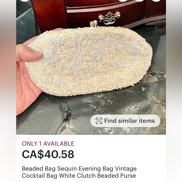 Vtg Beaded cream bag - Picture 7 of 7